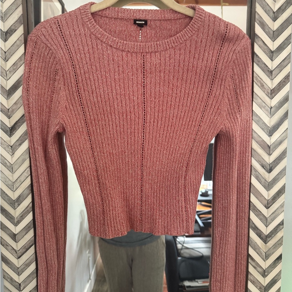 Monrow Dusty Rose cropped Ribbed Sweater